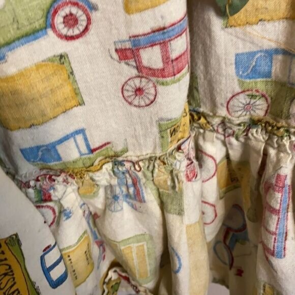 Vintage Handmade Apron Dress Quirky Antique Cars  Signs Print Green Trim Mid-Cal - Picture 8 of 10